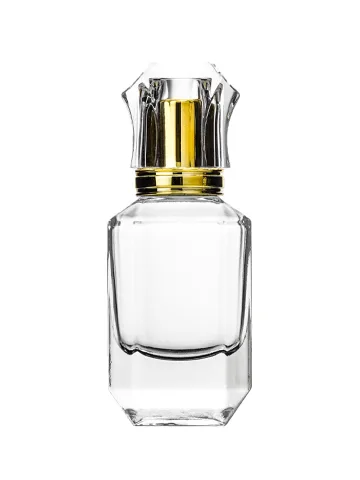 30 ml bottle with Crimp pump, gold metallised plastic and Designer cap