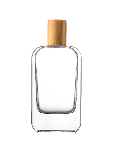 QB-0161 with Crimp pump, silver metallised plastic and Wooden cylinder cap, light brown