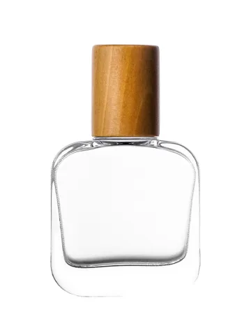 30 ml bottle with Crimp pump, silver metallised plastic and Wooden cylinder cap
