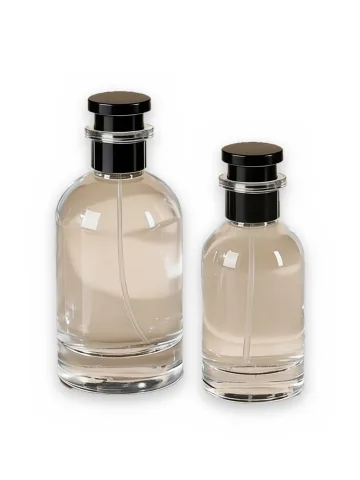 30 ml bottle with Crimp pump, silver metallised plastic and Designer cap