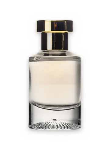 30 ml bottle with Crimp pump, gold metallised plastic and Designer cap, gold